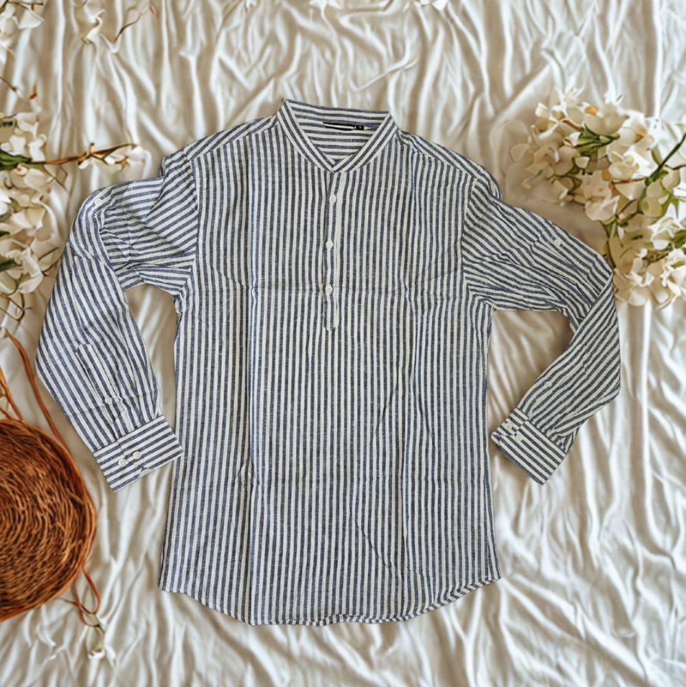 Men's Casual Striped Navy White Shirt
